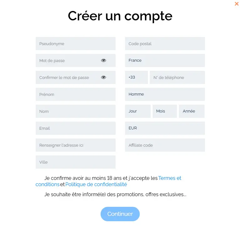 Processus d'inscription BRUTAL CASINO